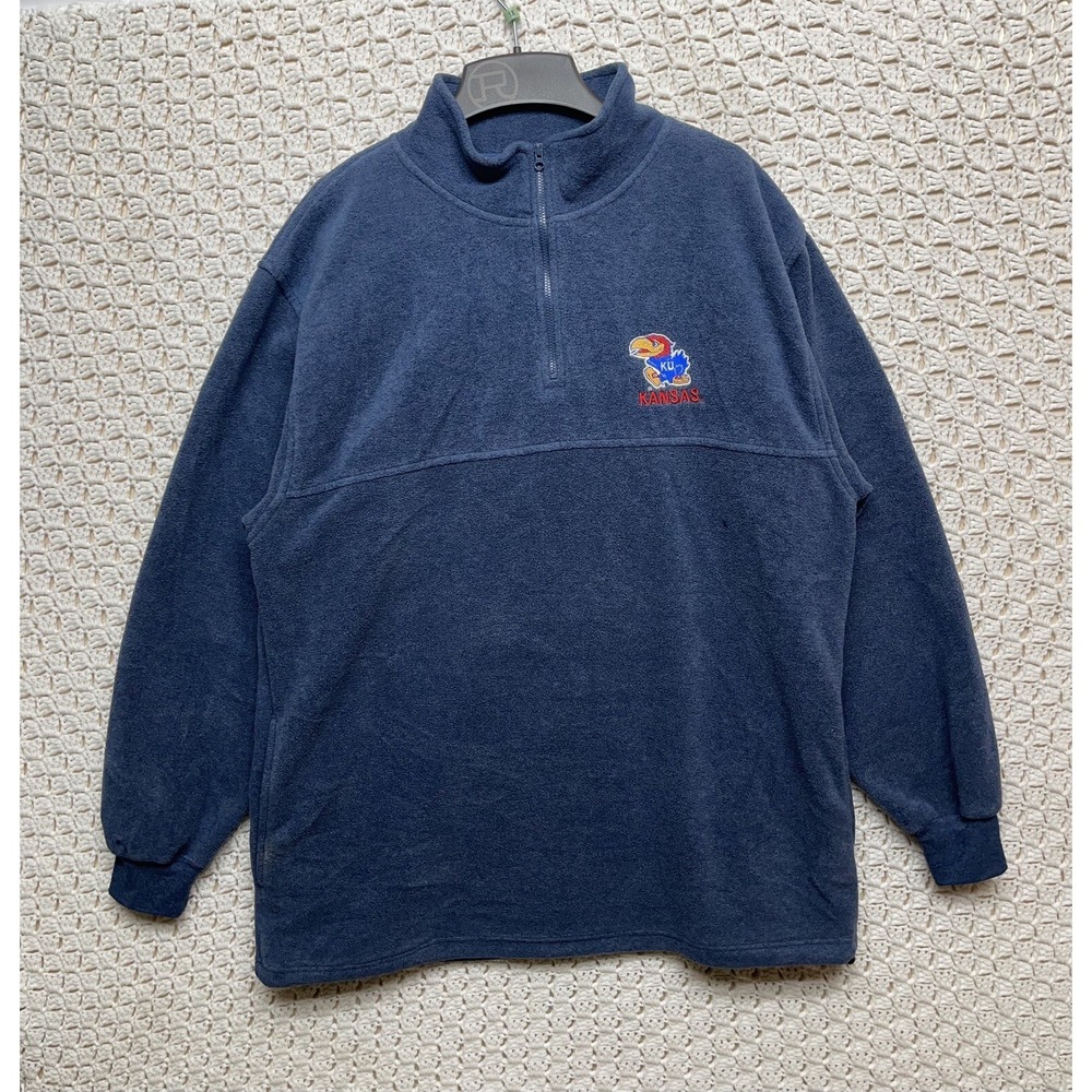 Kansas Jayhawks Lee  Jacket Men's Large Blue 1/4‎ Zip Fleece Sweaters